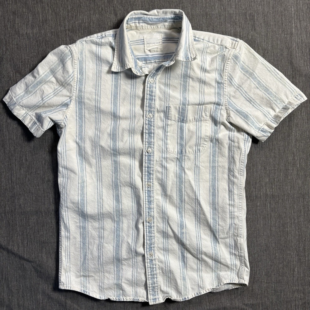 American Eagle white/blue striped button up shirt - S